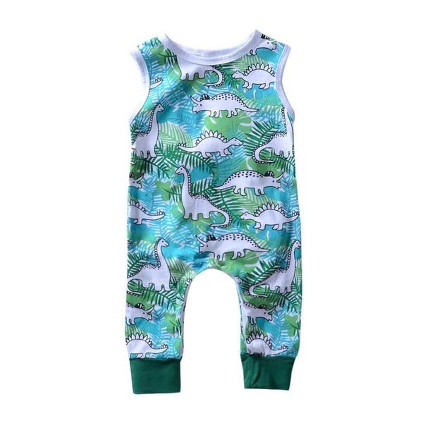 

fashion summer cute dinosaurs plants baby rompers sleeveless loose jumpsuit, White