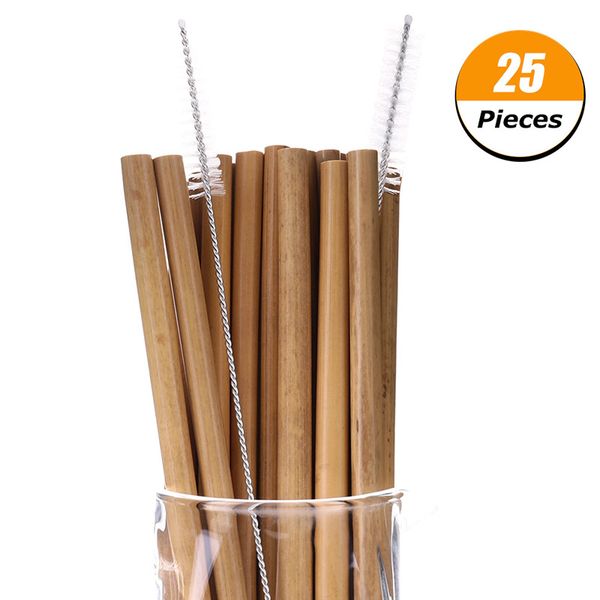 

25 шт бамбуковый соломы + специальная кисть многоразовый стро organic bamboo соломинки natural wood соломка для party bar tool