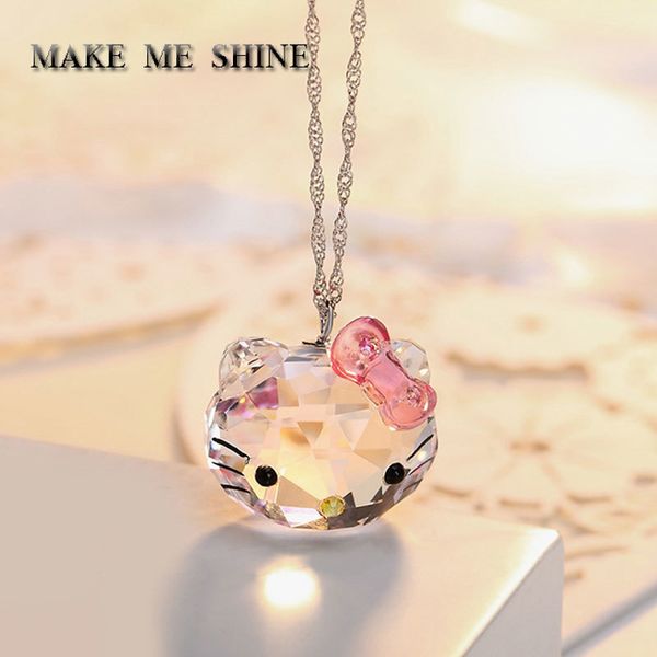 

cute from swa cartoon cat pendant hello kitty necklace female clavicle chain crystal pendant girls jewelry gift, Silver