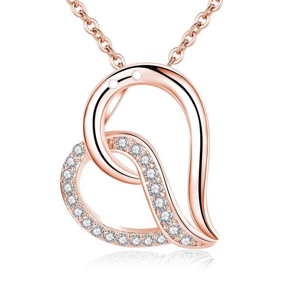 

rose gold love necklace fashion lady micro inlay winding peach heart pendant necklace jewelry zircon lady gift jewelry, Silver