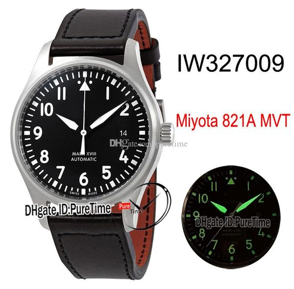 

new mark xviii petit prince miyota 821a automatic mens watch iw327009 steel black dial white number markers black leather puretime e154h8, Slivery;brown