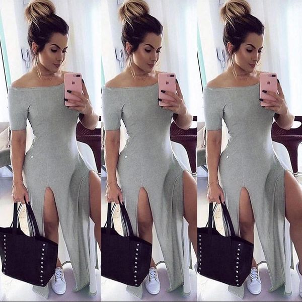 

womens dresses summer 2020 new arrival women designer dresses solid color long dress cotton blend skirts 3 colors size s-2xl, Black;gray