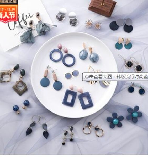 

blue-gray korean style leopard print acetic acid geometric drop dangle earrings circle crystal earrings for women girl jewelry, Silver