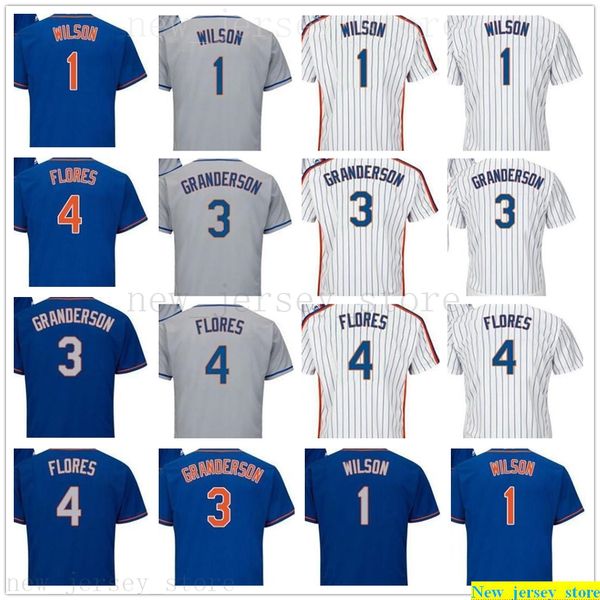 

2019 custom mens women youth kids baseball jersey stitched 4 wilmer flores 3 curtis granderson 1 mookie wilson home blue jerseys, Blue;black