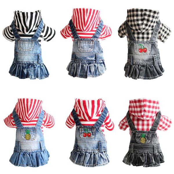

xs-2xl jean dog dress coat pet clothes for dogs stripe puppy clothes small dog hoodie coat cute jacket ropa perro