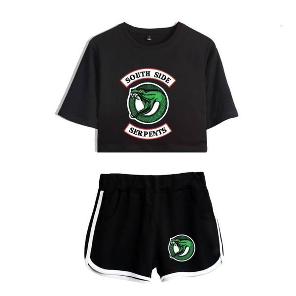 

women shirts designer shirt women new kpop v neck riverdale southside serpents female casual crop and pants summer outfits set, White