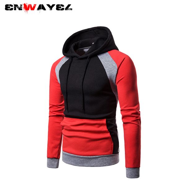 

enwayel 2019 spring autumn new patchwork long sleeve hoodies casual sweatshirt men clothing hooded male sweatshirts slim fit, Black