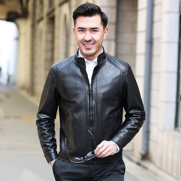 

черная ветровка куртка мужчины pu кожа стенд воротник повседневный руно байкер куртка негабаритные осень кожезаменитель сыпучие пальто мужск, Black