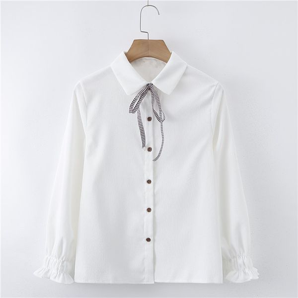 

vadim sale women plus size blusas 2019 shirt spring new female long sleeve corduroy  full solid cotton, White