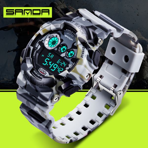

sanda brand men sports watches fashion chronos countdown men's waterproof led digital watch man clock relogio masculino, Slivery;brown