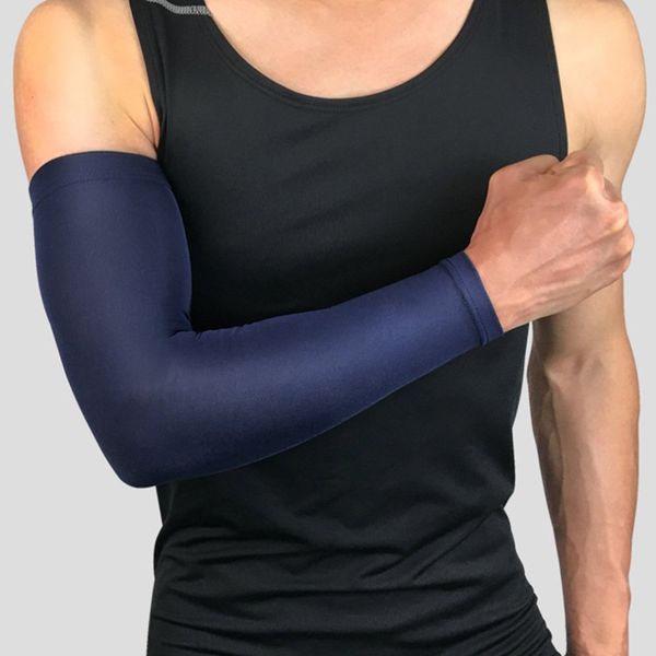 

compression arm sleeve gym arm warmers running cover guards basketball elbow pads support fitness cycling sun uv protection, Black