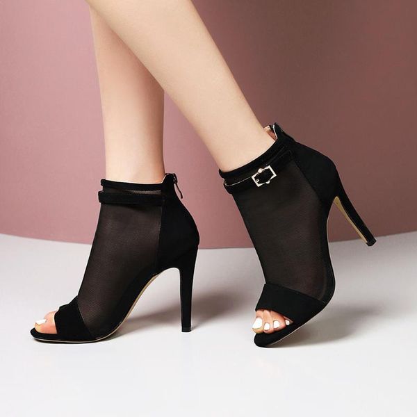 

lapolaka 2020 thin high heels summer boots woman shoes peep toe zipper office lady shoes women boots female, Black