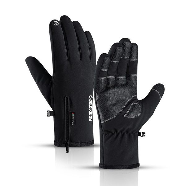 

2019 new men's ski gloves snowboard gloves waterproof winter zipper touch screen warm bike riding snow, Black