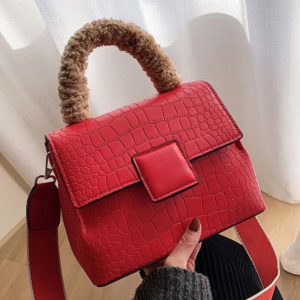 

2019 winter new womens plush portable shoulder bag designer suede leather handbag solid color travel messenger bags