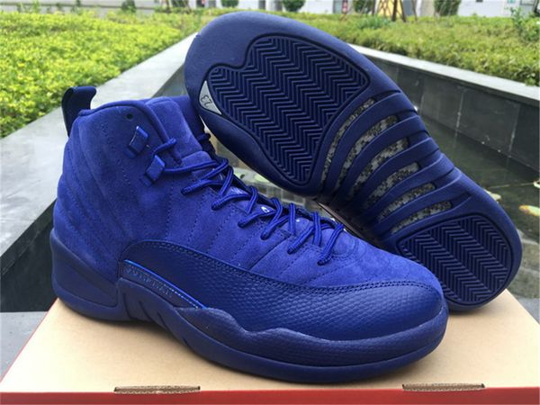 

12 xii mens basketball shoes deep royal blue 12s blue suede outdoor sports sneakers size us7-13, White;red