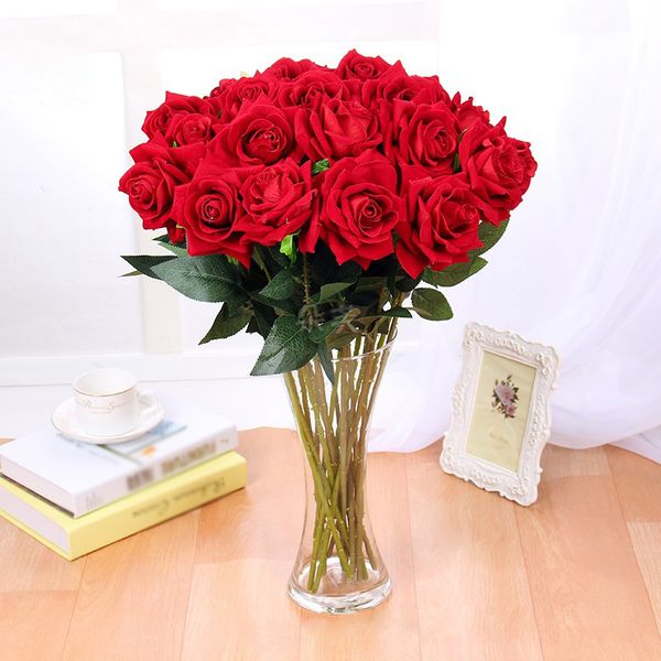 

1pc red rose flower - artificial flowers fake flannel rose flowers wedding craft