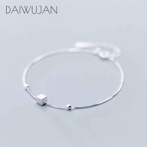 

daiwujan 925 sterling silver geometric beads square box chain bracelets fine jewelry for women adjustable party accessories gift, Golden;silver