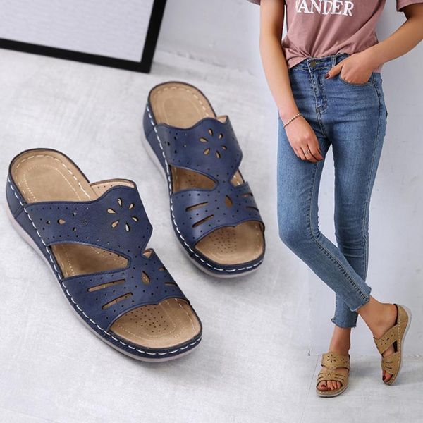 

casual hollow out wedges slipper for woman platform wedges slip on slipper outdoor slippers shoes woman chaussures femme, Black