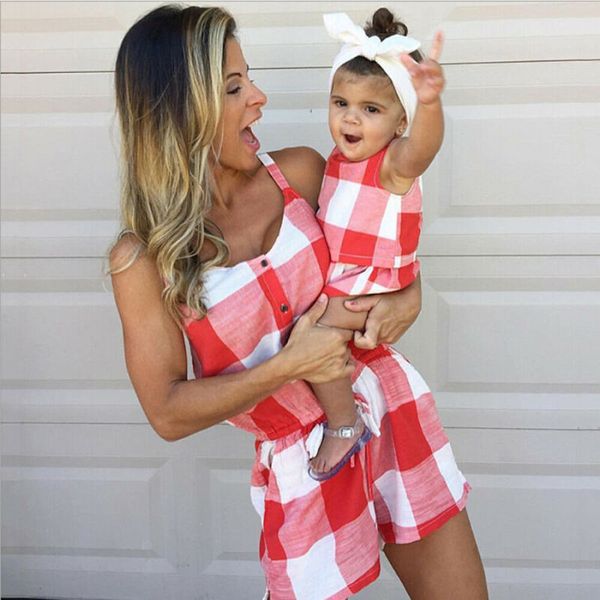 

Family Matching Mother-Daughter Clothes Parent-child Summer Short Dress Outfits Romper Baby Girl Elastic Waisted Sundress