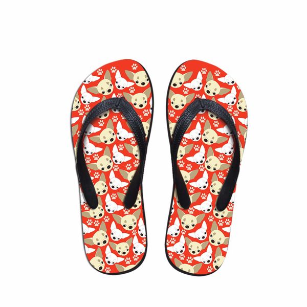 

customized women shoes slippers fashion 3d cute pet chihuahua puzzle design ladies beach flip flops summer flats sandals girls, Black
