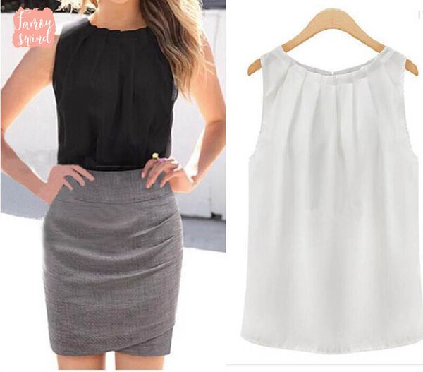 

мода элегантных женщин блузы сексуальных женщин вскользь lady vest top рукавов топы рубашки шифон высокого качества, White