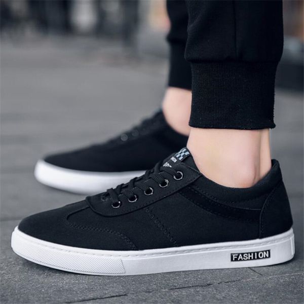 

qiaojingren new 2018 spring summer canvas shoes men sneakers low black shoes men's casual male fashion sneakers