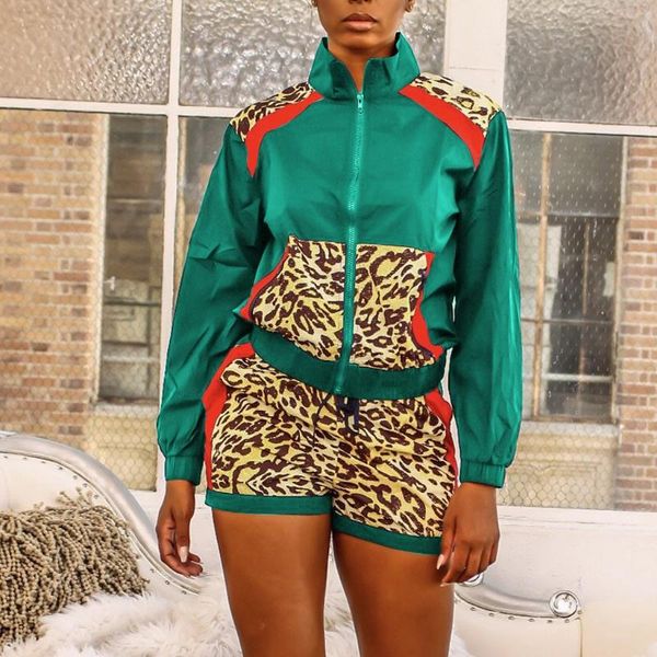 

women long sleeve casual sports set + leopard print patch shorts women summer two-piece sports suit #ss, White;black