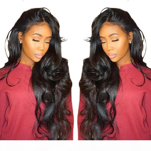 

african american full lace wigs human hair unprocessed glueless virgin brazilian hair long body wave lacefront wig for women, Black;brown