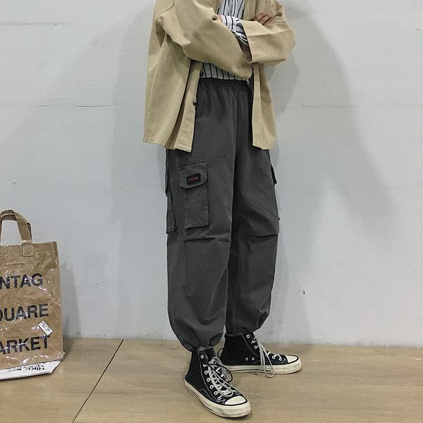 

2019 men's more pocket printing cotton casual harem pants male joggers sweatpants hip hop style black/grey color trousers m-2xl