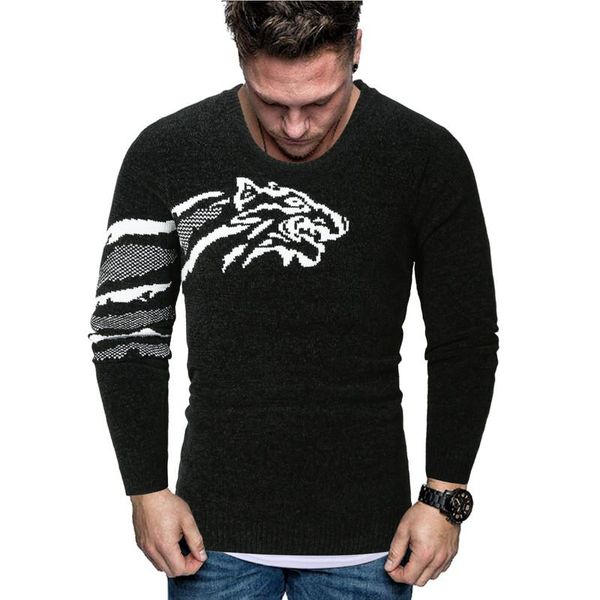 

mens designer sweaters fashion crew neck print panelled mens sweaters casual males clothing tiger head print, White;black