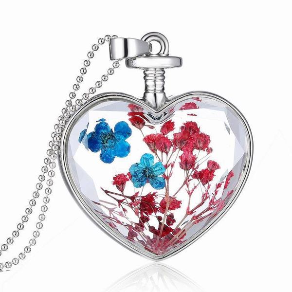S253 Западный стиль для женщин модные ювелирные украшения высококачественное хрустальное стекло сердца сухое цветочное подвесное ожерелье.