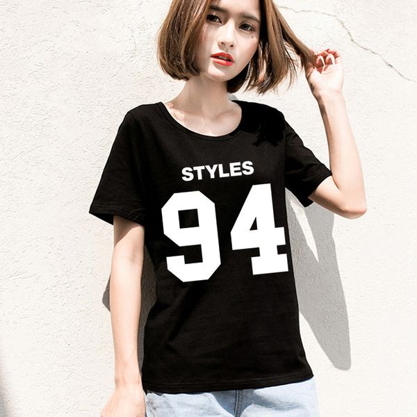 

summer new women casual short sleeve loose t-shirt number print graphic tee top, White