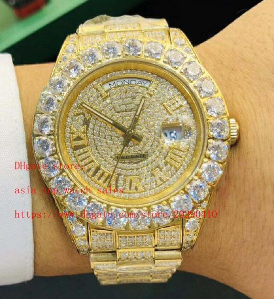 

sf factory super day-date all diamond watch 43 mm dial sapphire 8215 mechanical automatic men's watch with original plastic box, Slivery;brown