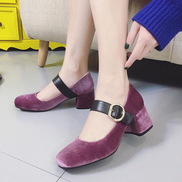 

2017 velvet high heels shoes woman mixed color ankle strap pumps women wedding shoes mary janes zapatos mujer tacon s97, Black