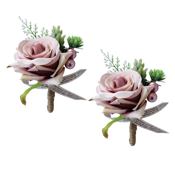 

set of 2 romantic wedding rose flower corsage groom man boutonniere party decoration