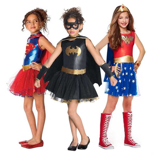 

girls costume fancy dress wonder women batgirl robin supergirl costume dc outfit halloween for kids, Black;red