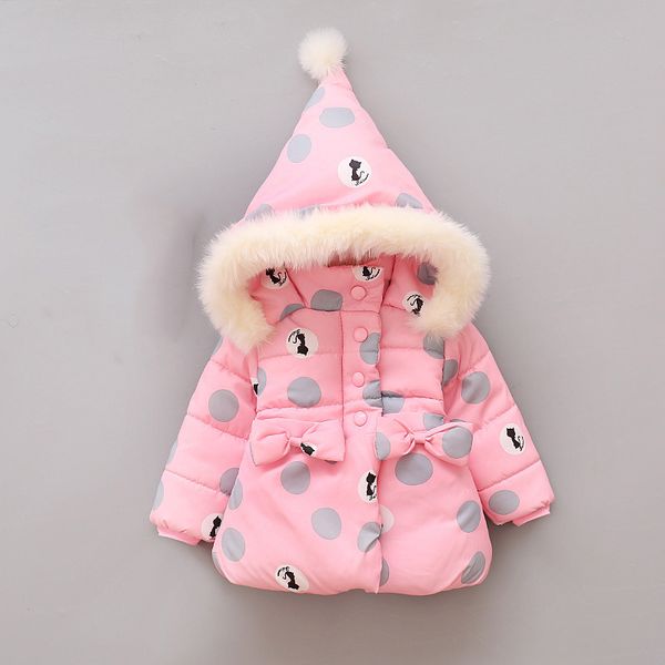 

baby girls cotton coat long sleeves hooded cartoon print bowknot decor winter m09, Blue;gray