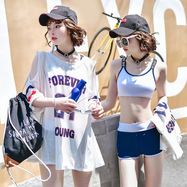 

three-piece suit cover belly slim female boxer swimsuit plus size fat mm sports wind bikini underwear bikini split underpants casual, White;black