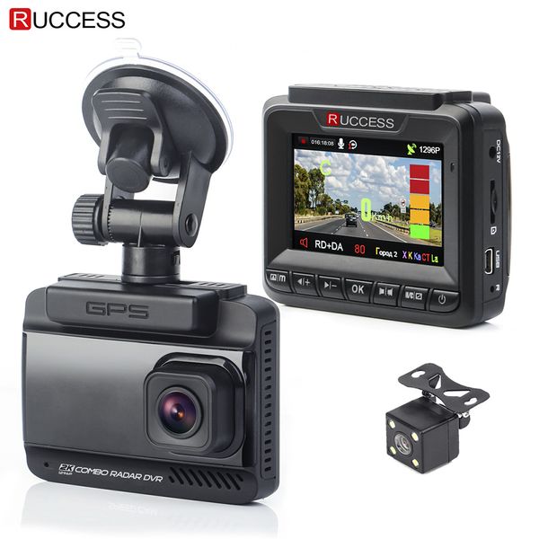 

ruccess 3 in 1 car dvr built-in gps speed dual lens full hd 1296p 170 degree video recorder 1080p