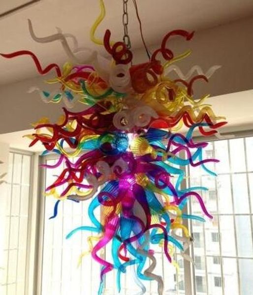 

lamps elegant multicolor crystal chandeliers light home lobby decoration hand blown glass fancy long chandelier