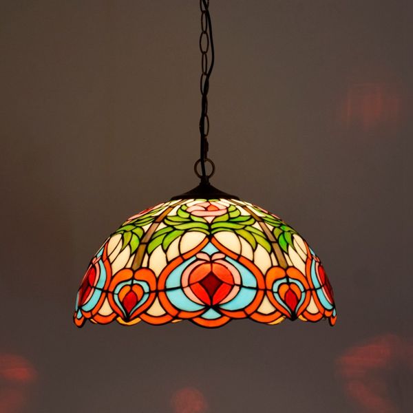 

stained glass flowers european tiffany chandelier restaurant bar vintage nostalgic lighting coffee shop creative pendant lamps