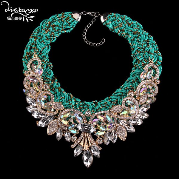

dvacaman handmade bohemian necklace v shaped shine ab crystal choker statement necklace&pendant vintage ethnic femme bijoux c48, Golden;silver