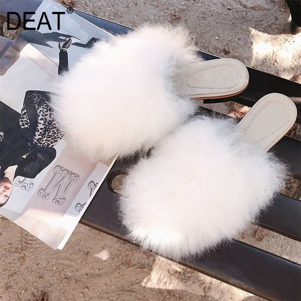 

deat] 2019 round toe shallow fur personality casual outside flat slippers women shoes new spring summer fashion tide 10d689, Black