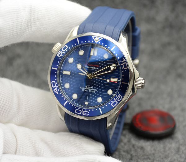 

42mm dial automatic back mens watches watch blue case with blue rubber band transparent bezel 2813 rotatable outdoor markers dot hour a wjnk, Slivery;brown