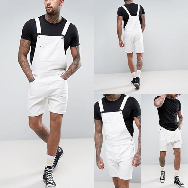 

2020 vintage men's denim white circle shorts jumpsuit overalls overalls, Blue