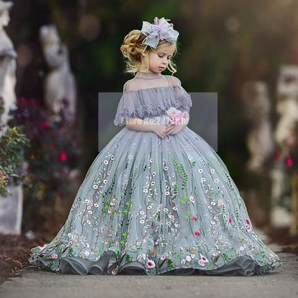 

girl's dresses ball gown 2021 flower girl lace applique high sheer neck girls pageant dress short sleeves kids birthday party vestidos, Red;yellow