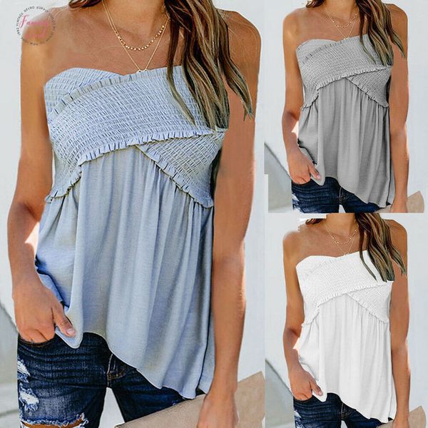 

womens ladies spandex casual summer strapless bandeau boob tube blouse sleeveless solid camis vest, White