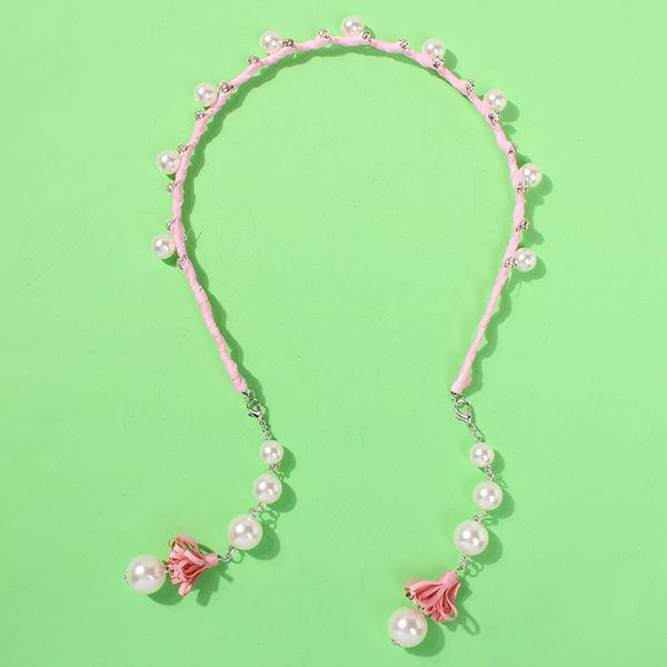 

lalynnly imitation pearl tassel earring hair hoop for women girls flower hairbands wedding party headwear bridal jewelry f08051, Golden;white