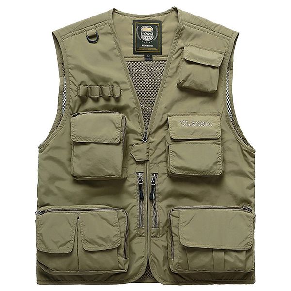 

men multifunction quick dry fishing vest mesh loose jacket outdoor multipockets pgraphy fisherman waist coat,khaki, Camo;black