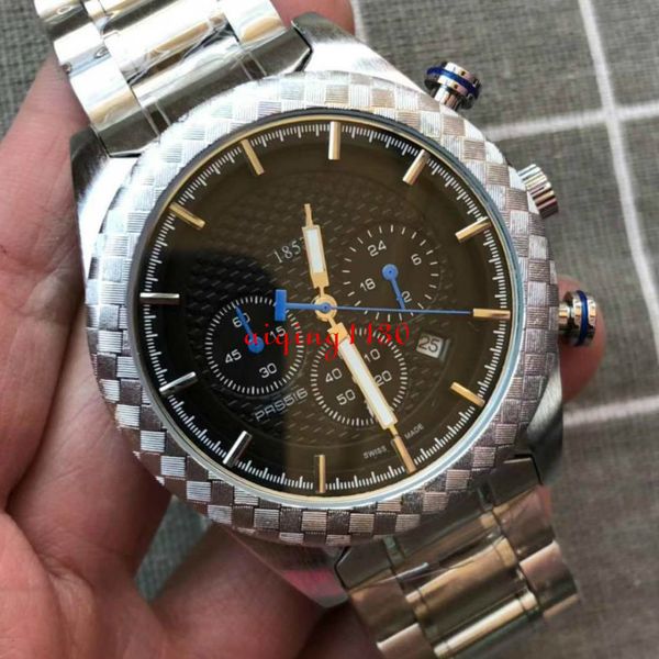 

марка роскошь ts мужские часы 1853 кварцевого хронограф наручных часов orologio спортивных часов montre браслет для мужчин, Slivery;brown